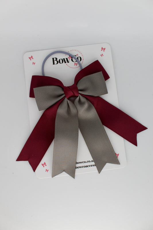Double Ribbon Tail – Elastic - Burgundy and Metal Grey