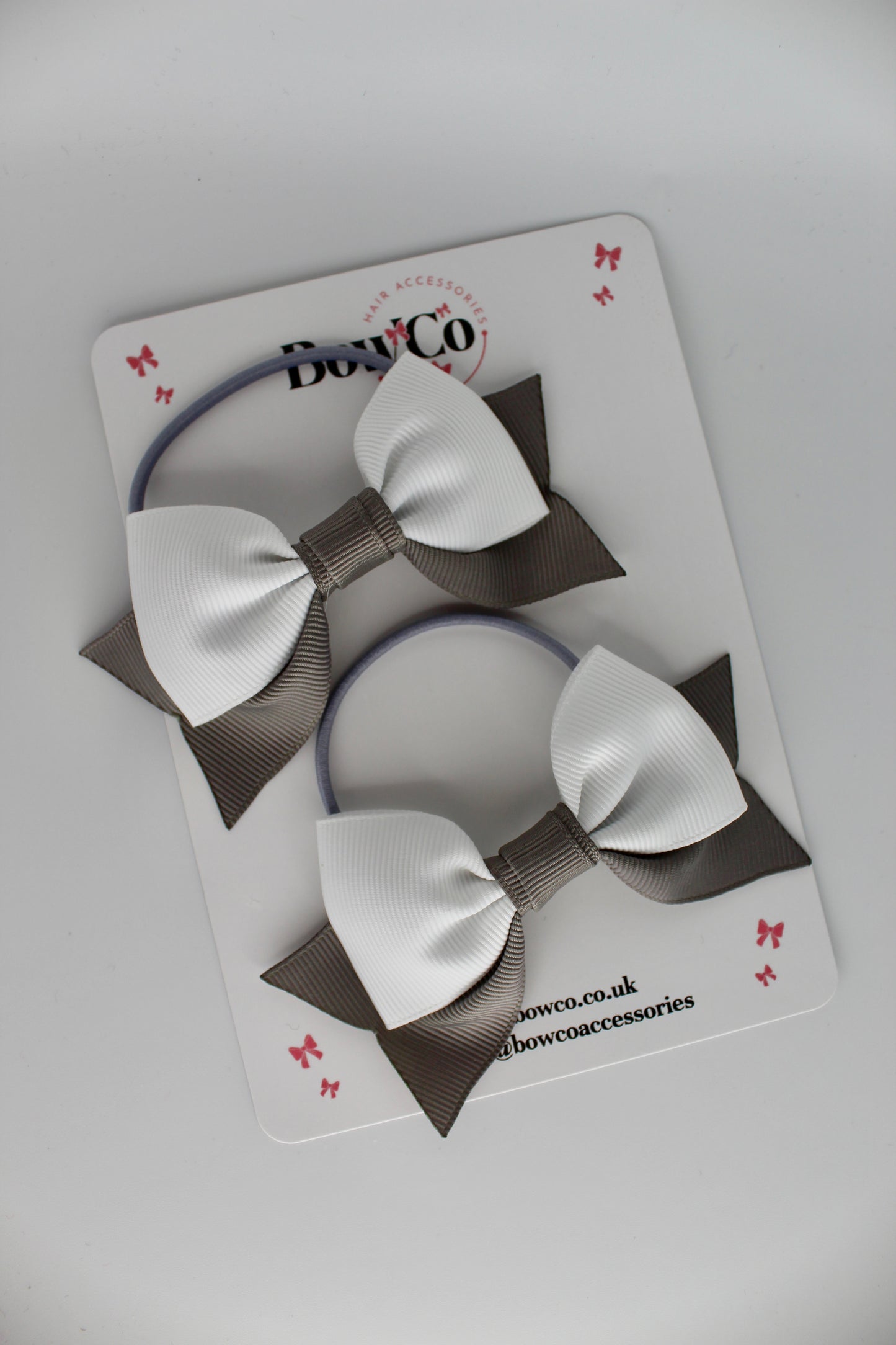 Double Knot Bow Tail Set - Elastic - Metal Grey and White