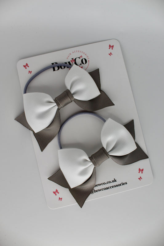 Double Knot Bow Tail Set - Elastic - Metal Grey and White