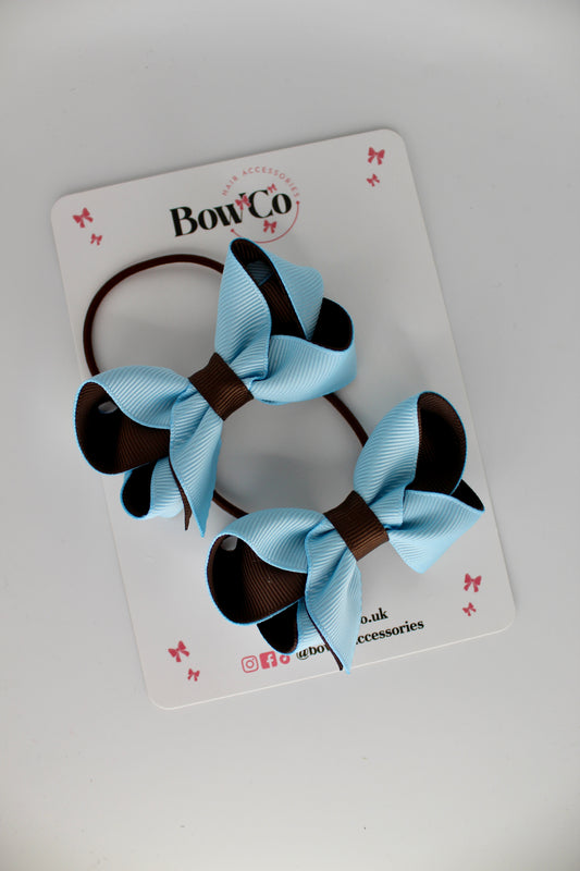 Loop Bow Set - Elastic - Blue Topaz and Brown