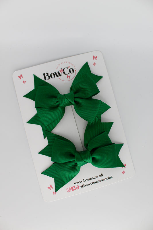 Knot Bow Set - Clip - Forest Green