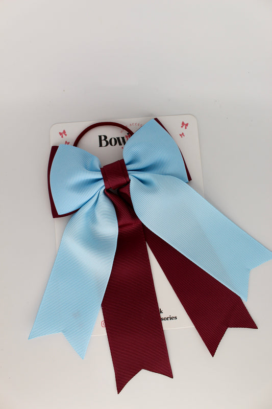 Classic Tail Bow - Elastic - Burgundy and Blue Topaz