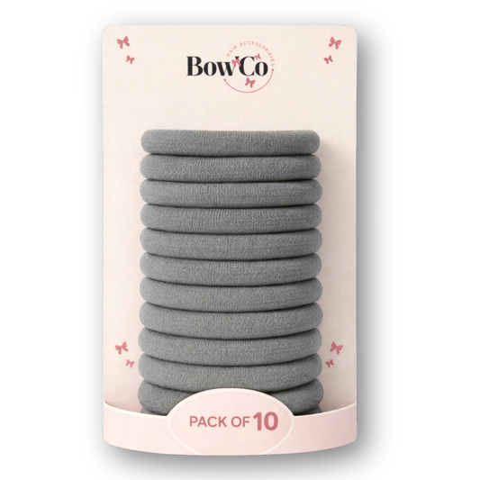 10 Elastic School Hair Bobbles - Grey - Non Damage