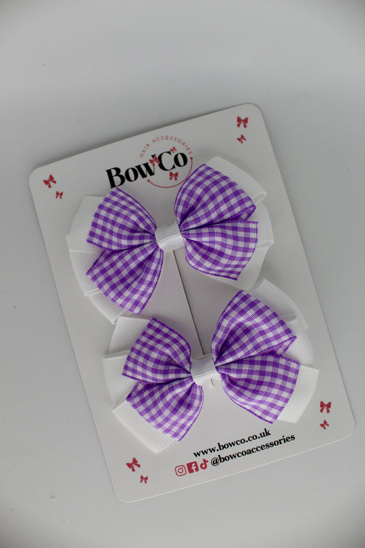 Pinwheel Bow Set - Lilac Gingham - Clip