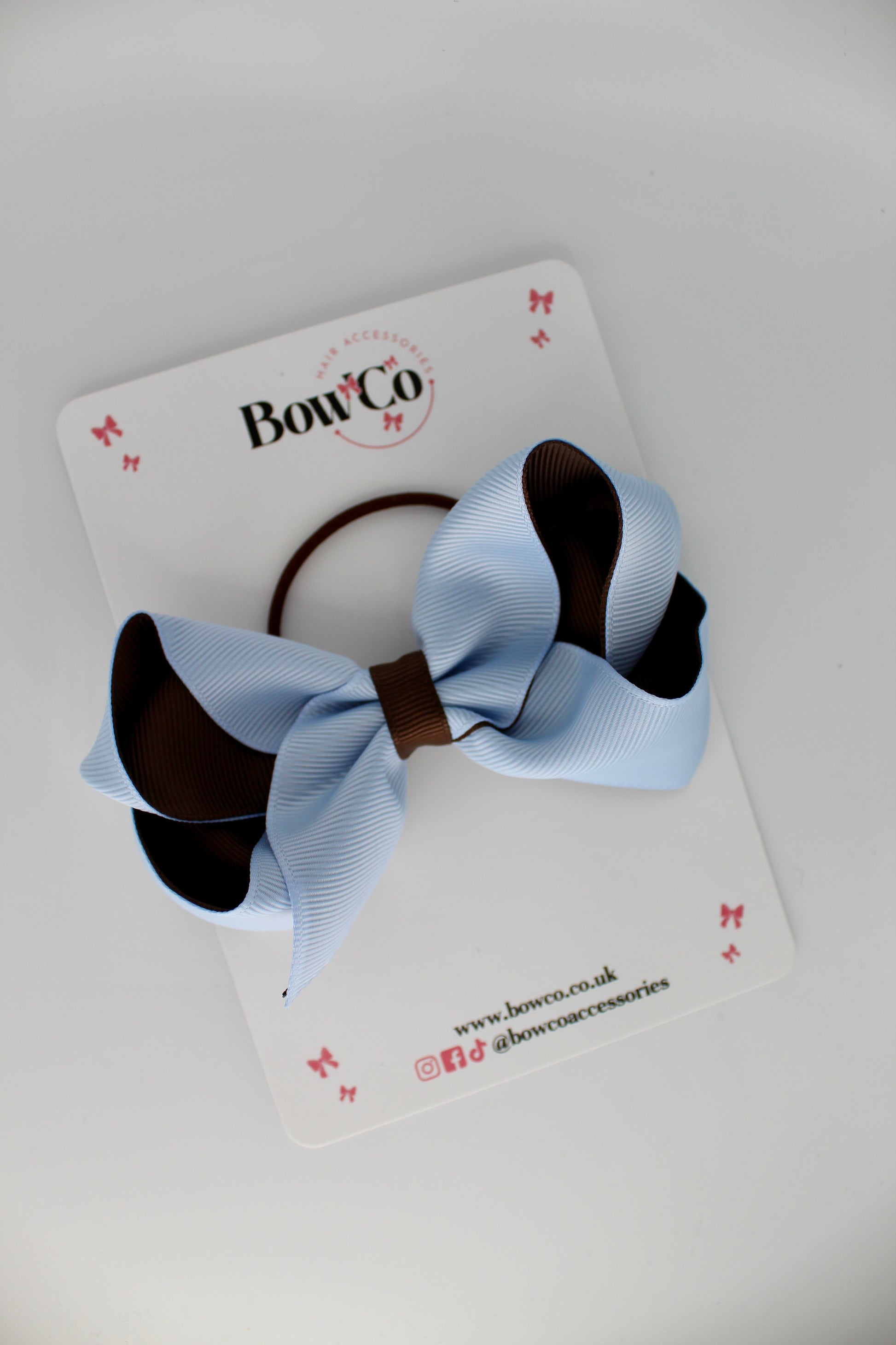 4 Inch Loop Bow - Elastic - Bluebell and Brown