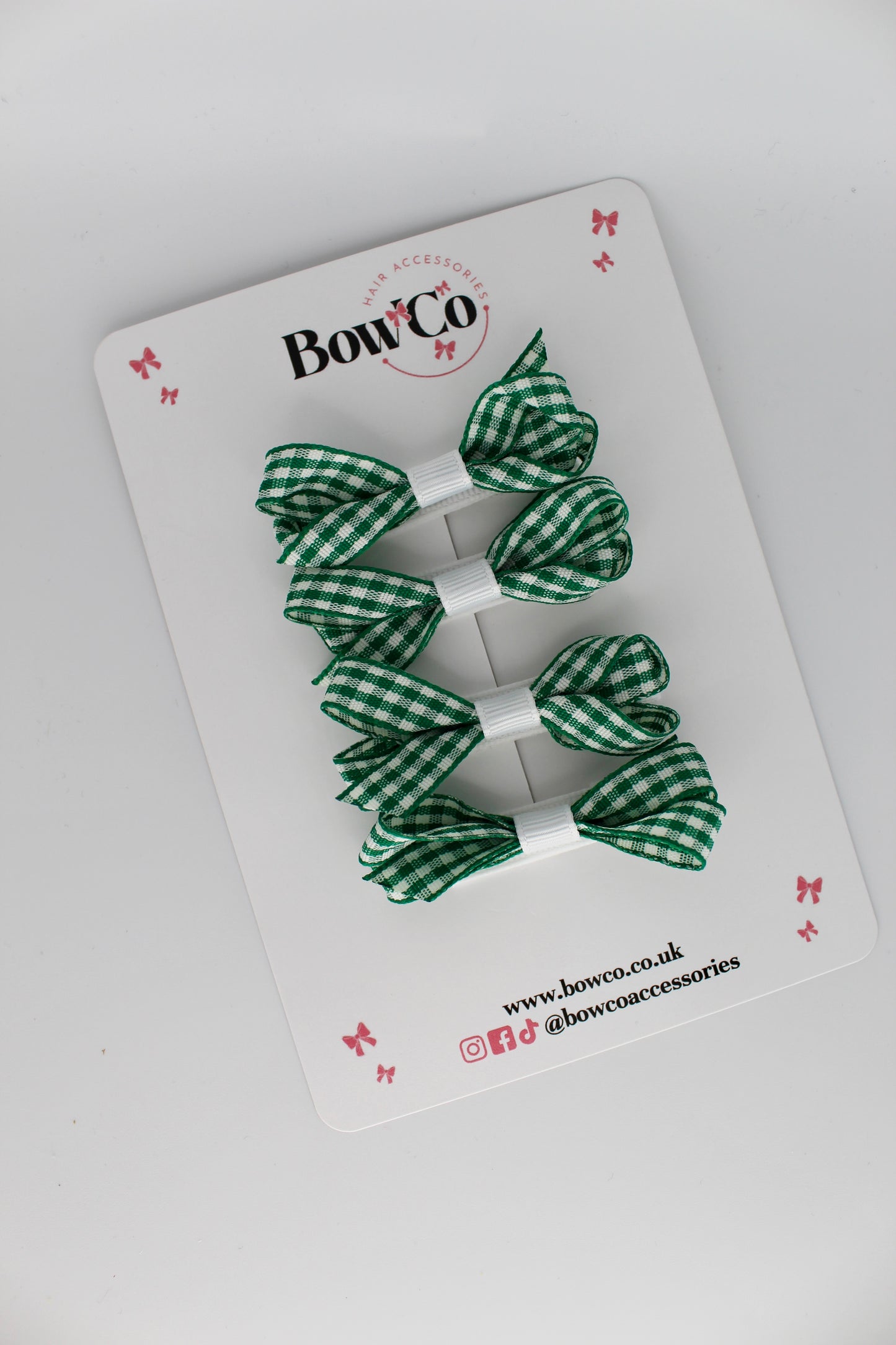 Ballerina Bow Bundle Set of 4 - Green Gingham - Clip