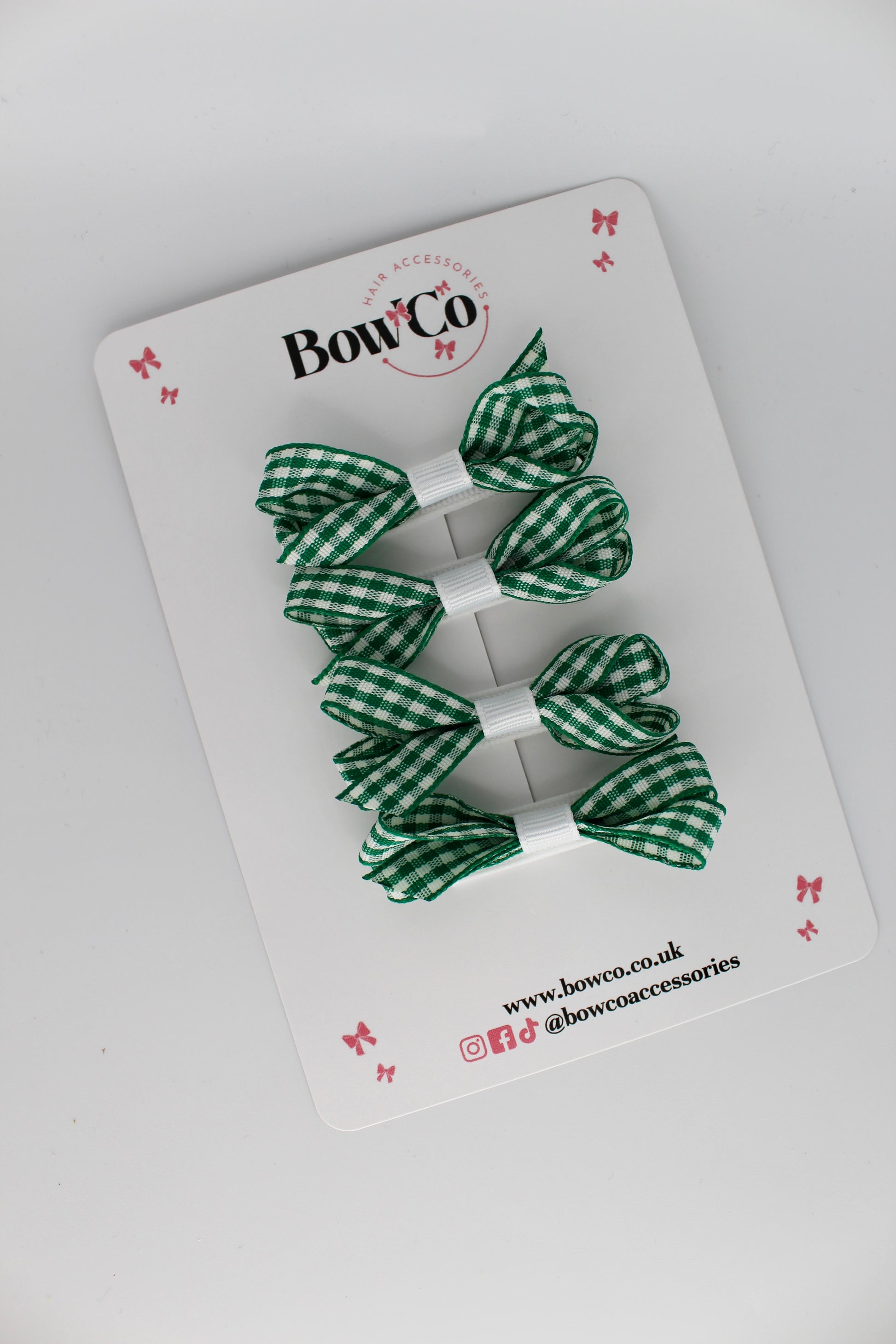 Ballerina Bow Bundle Set of 4 - Green Gingham - Clip