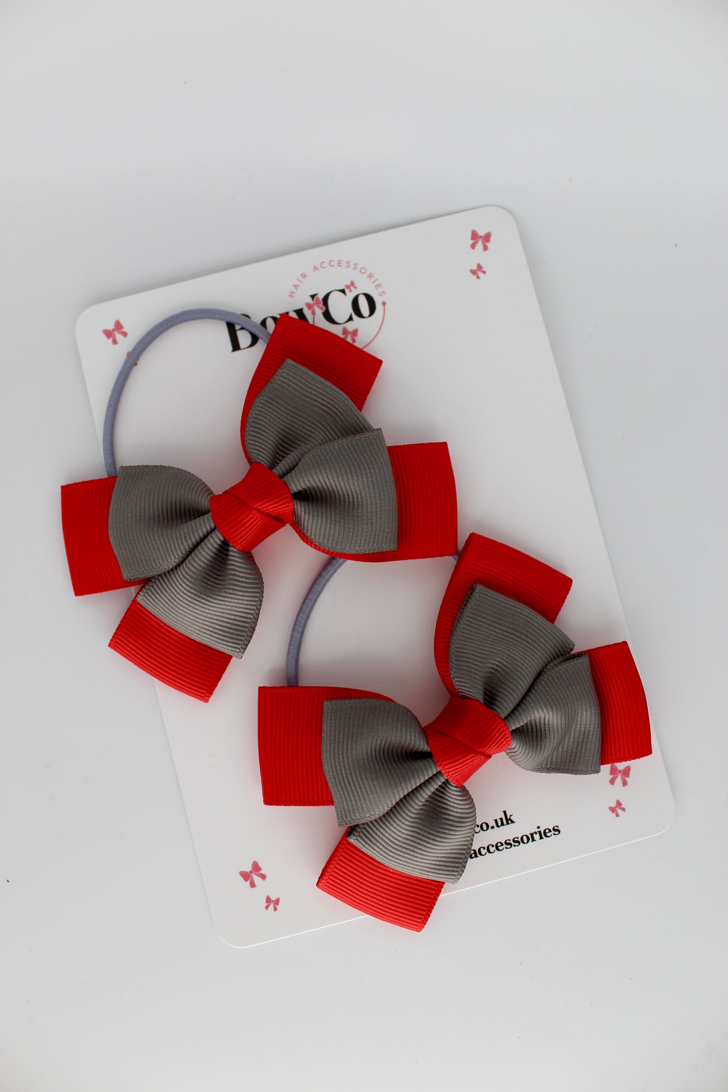 Layer Bow Set - Elastic - Red and Metal Grey