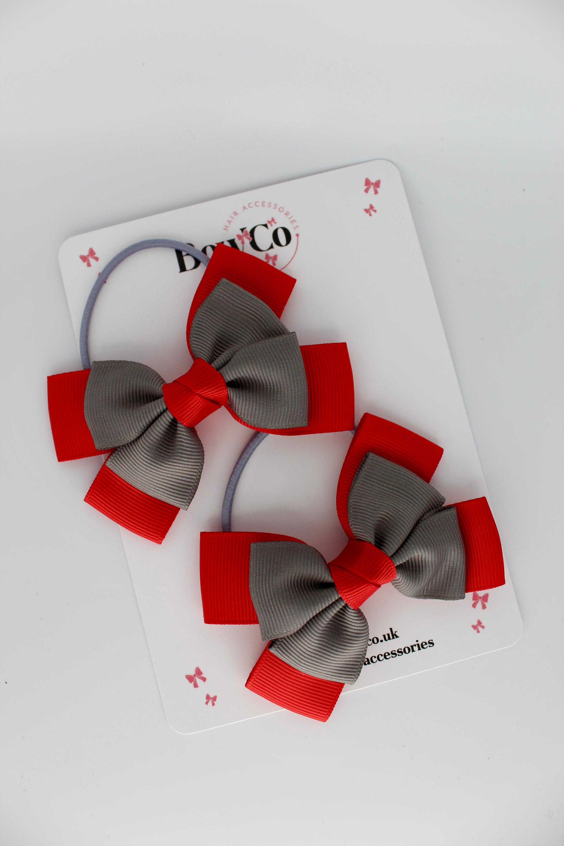 Layer Bow Set - Elastic - Red and Metal Grey
