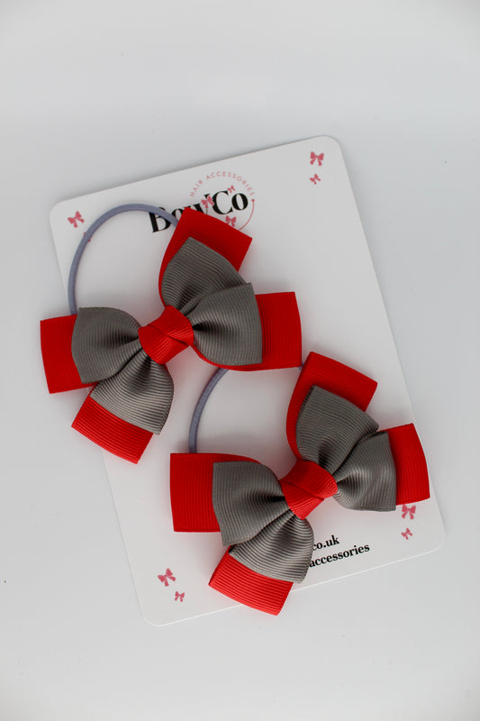 Layer Bow Set - Elastic - Red and Metal Grey