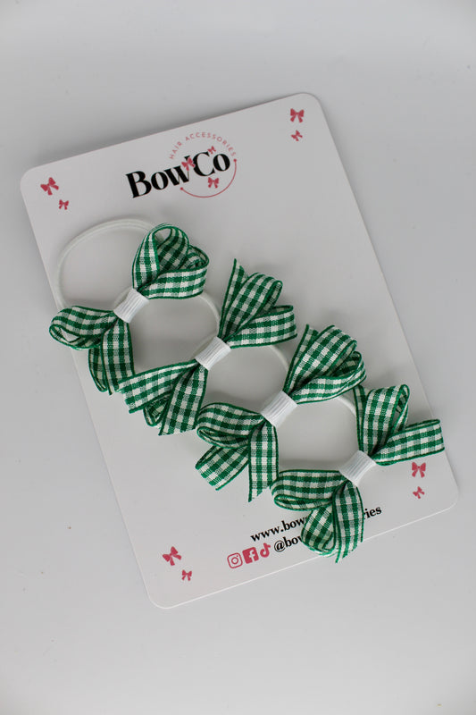 4-Bow Ballerina Bow Set - Green Gingham
