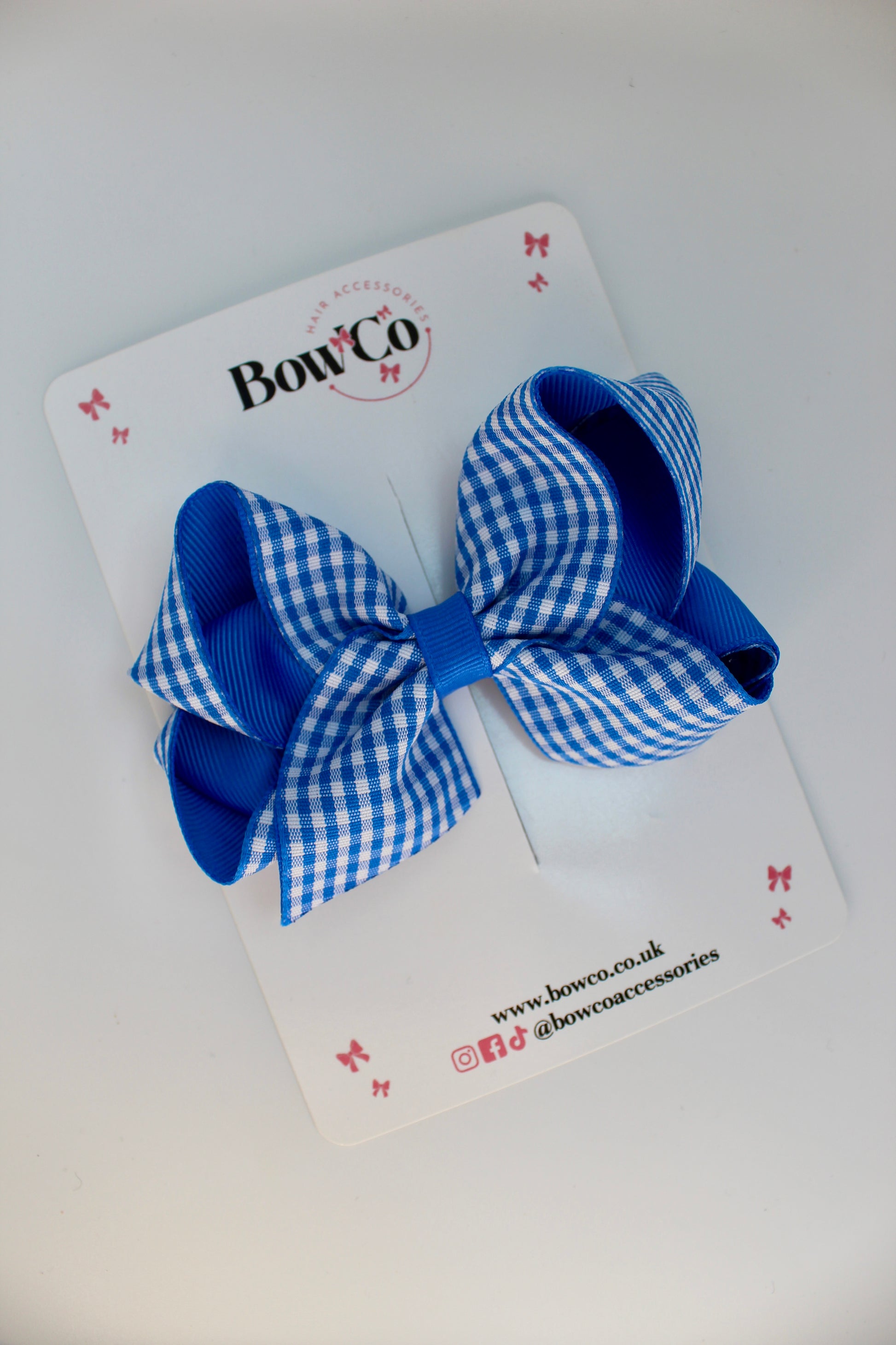 School Royal Blue Gingham Loop Bow - Clip