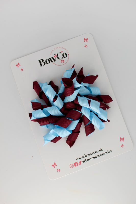 School Bow Burgundy and Blue Topaz - Corker Bow - Clip