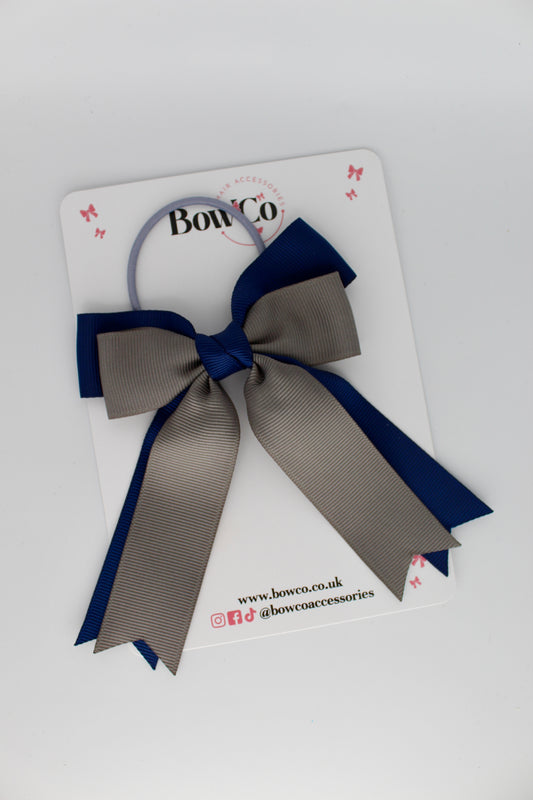 Double Ribbon Tail – Elastic - Navy Blue and Metal Grey
