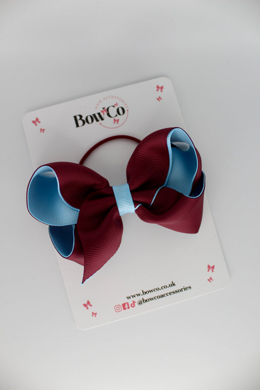 4 Inch Loop Bow - Elastic - Burgundy and Blue Topaz