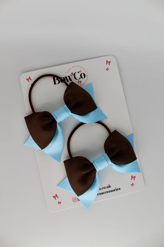 Double Knot Bow Tail Set - Elastic - Blue Topaz and Brown