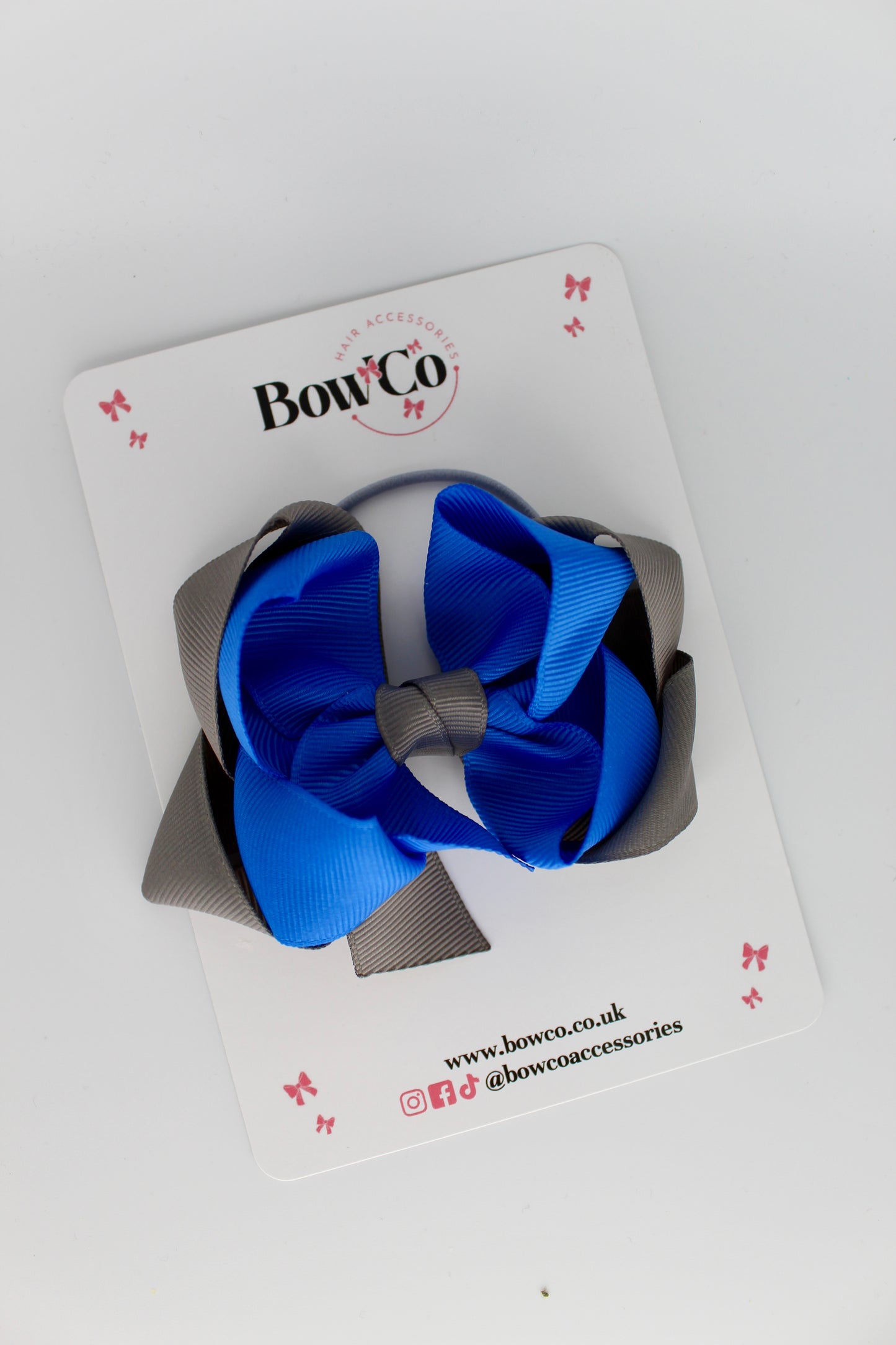 Double Loop Bow - Elastic - Royal Blue and Metal Grey