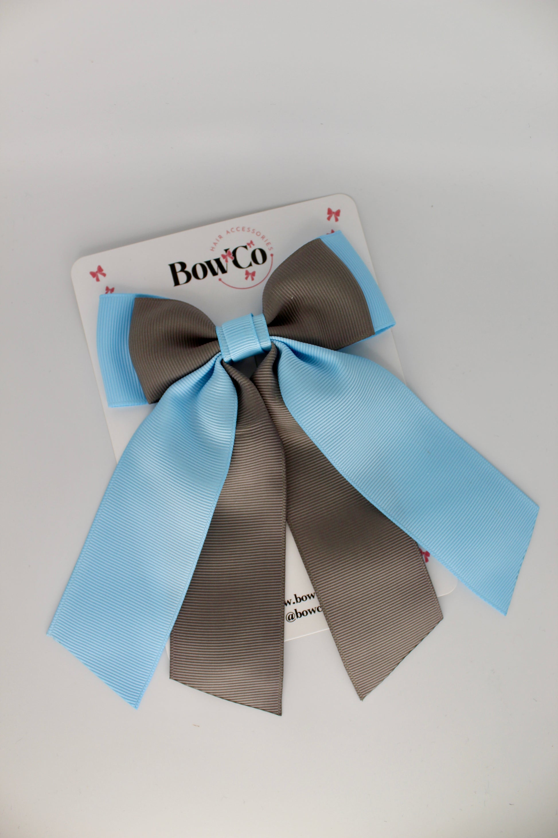 Double Layer Tail Bow - Clip - Blue Topaz and Metal Grey