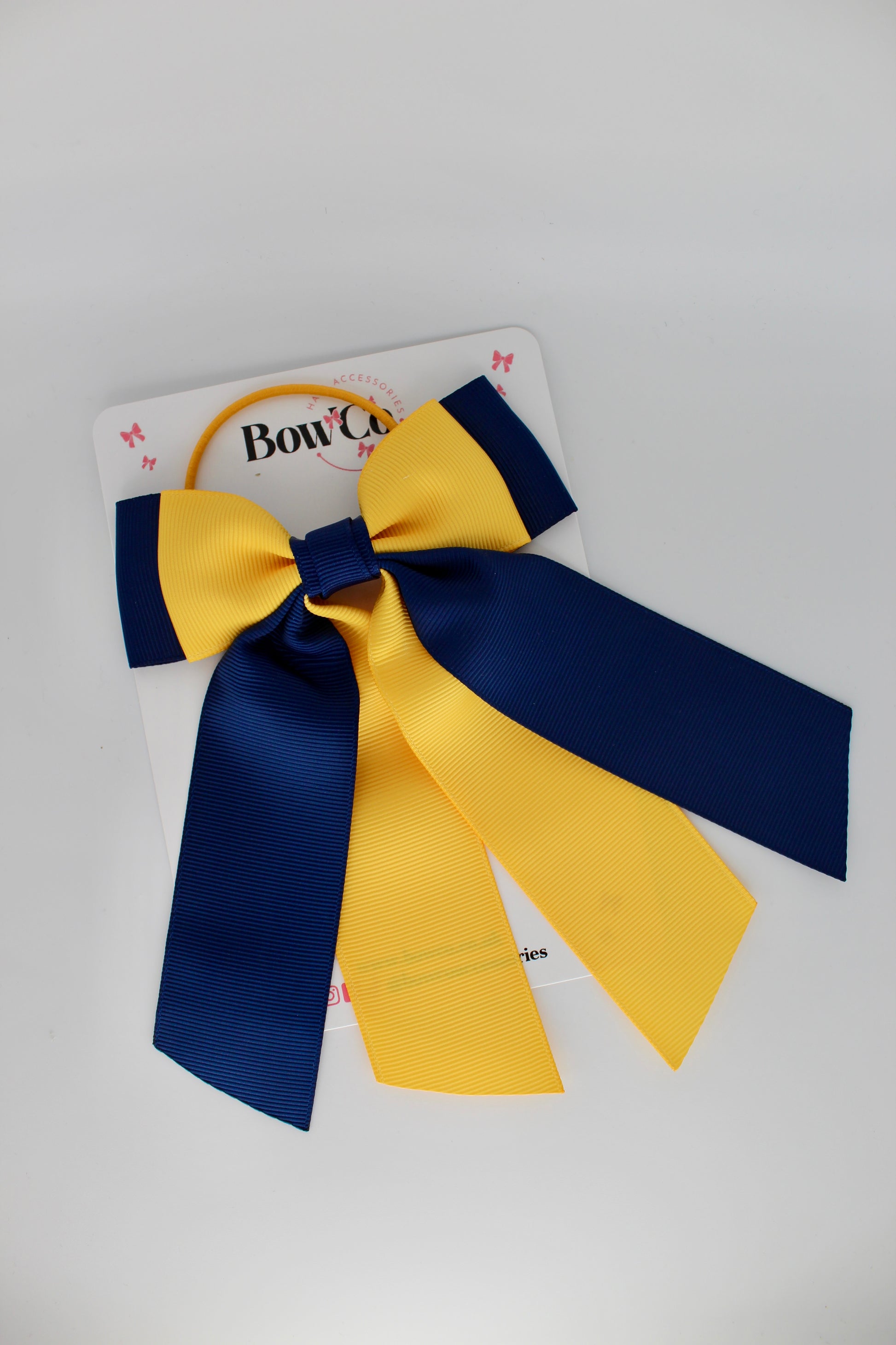 Double Layer Tail Bow – Elastic - Navy Blue and Yellow Gold