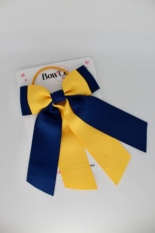 Double Layer Tail Bow – Elastic - Navy Blue and Yellow Gold