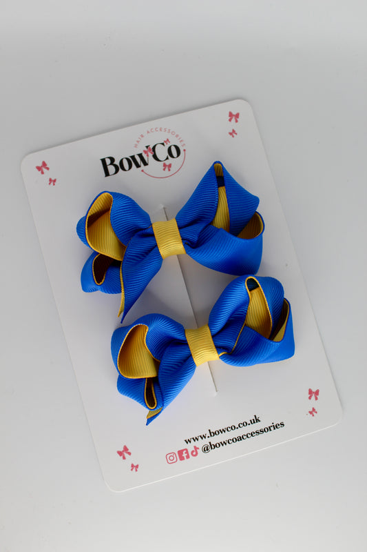 Loop Bow Set - Clip - Royal Blue and Yellow Gold