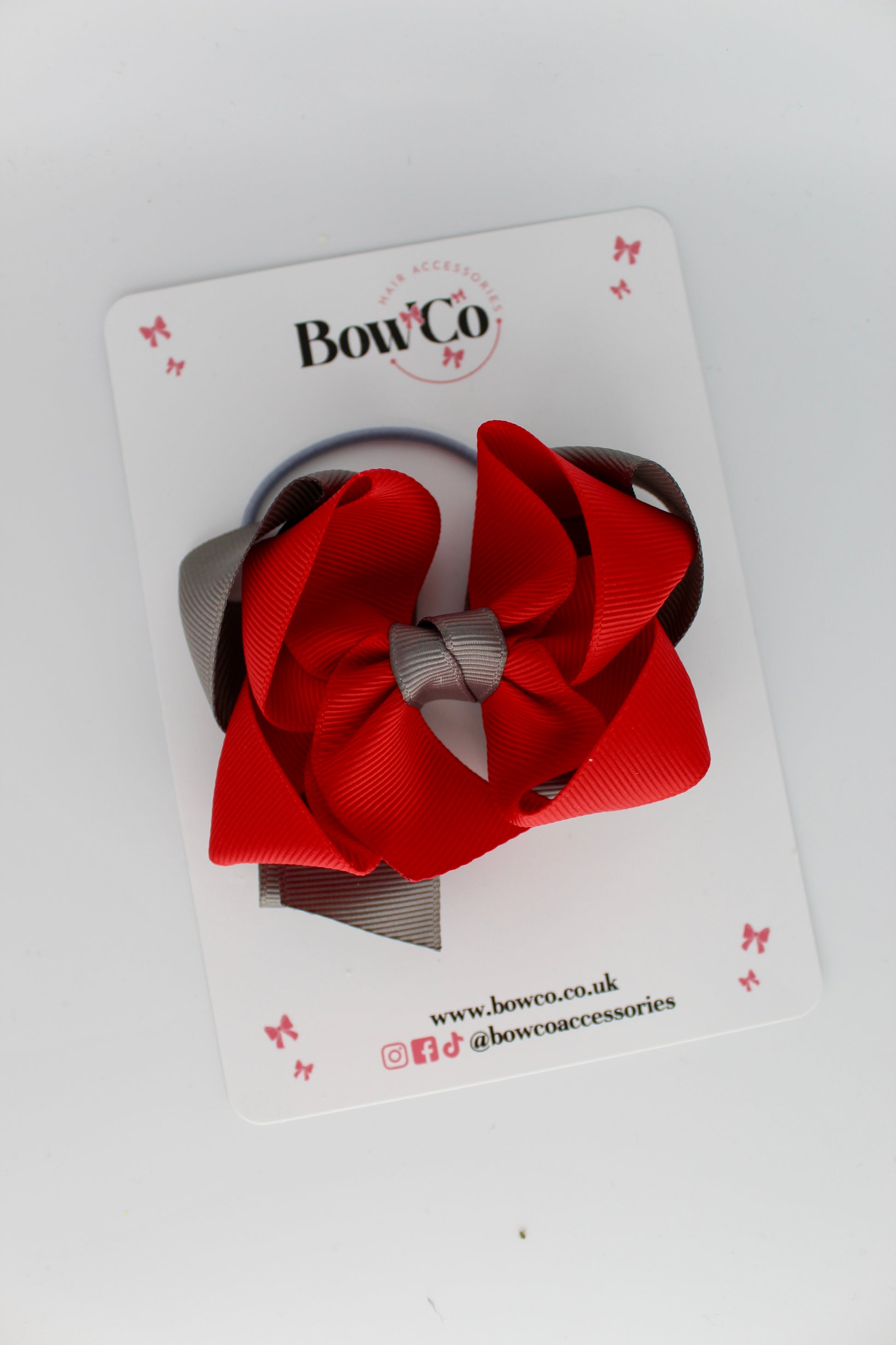 Double Loop Bow - Elastic - Red and Metal Grey