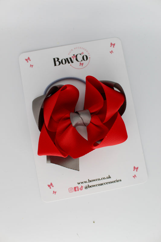 Double Loop Bow - Elastic - Red and Metal Grey