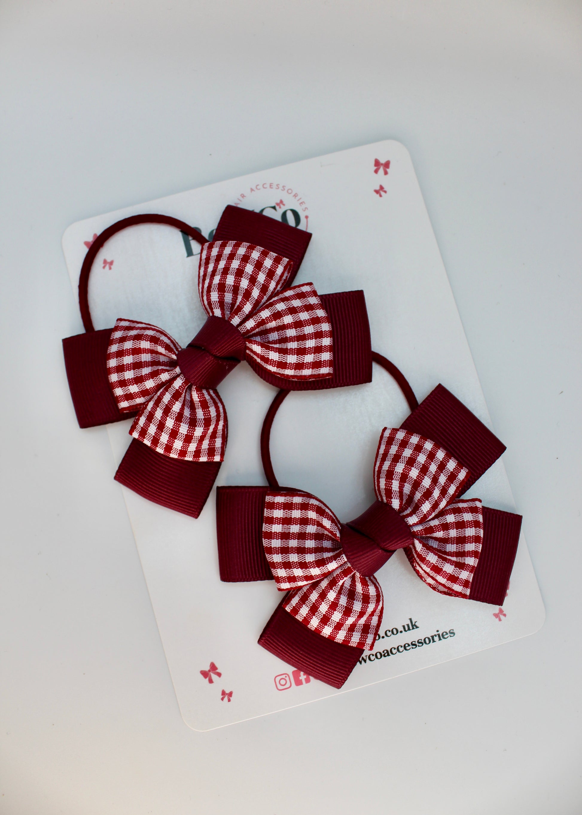 Layer Bow Set - School Bow Burgundy Gingham - Elastic