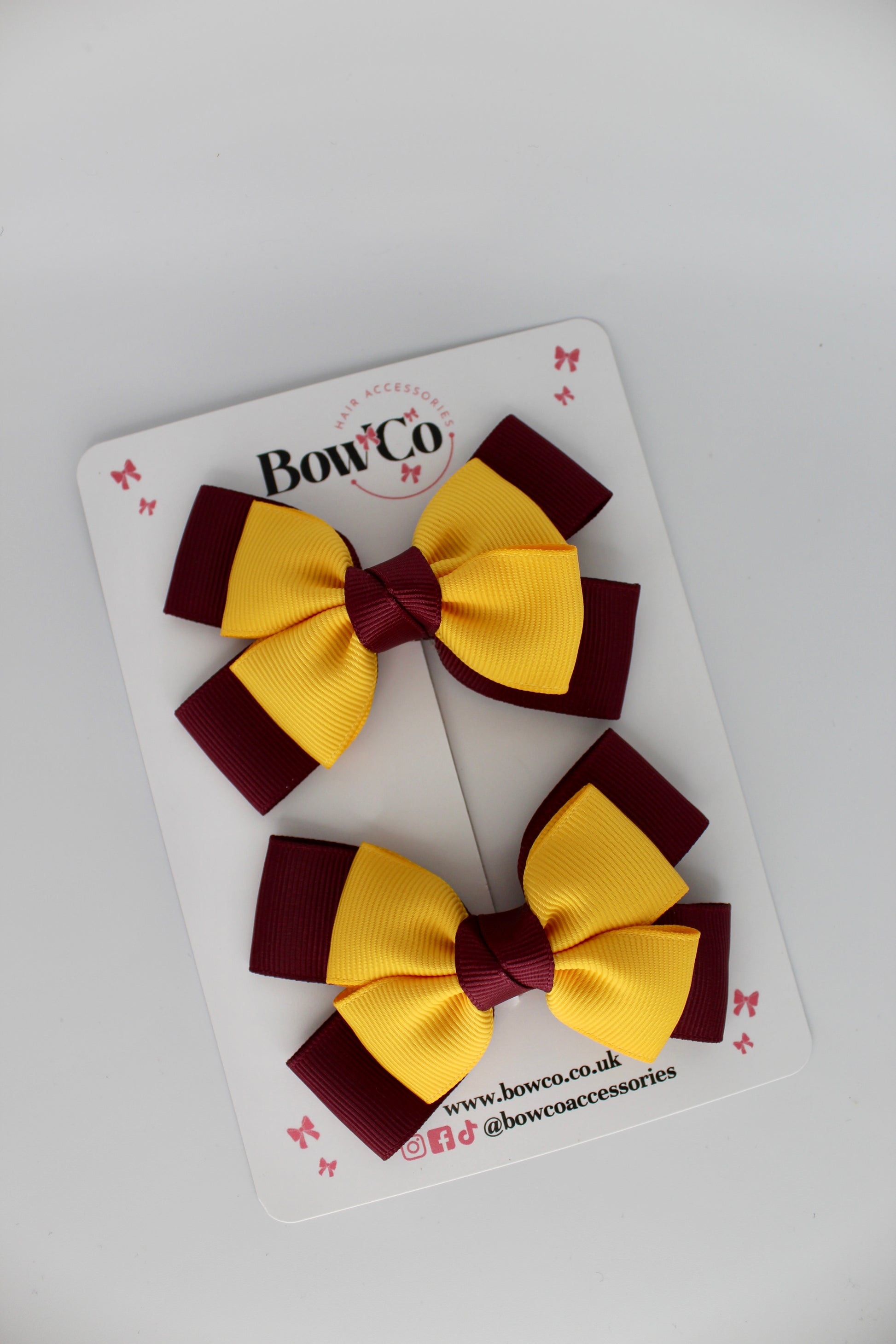 Layer Bow Set - Clip - Burgundy and Yellow Gold