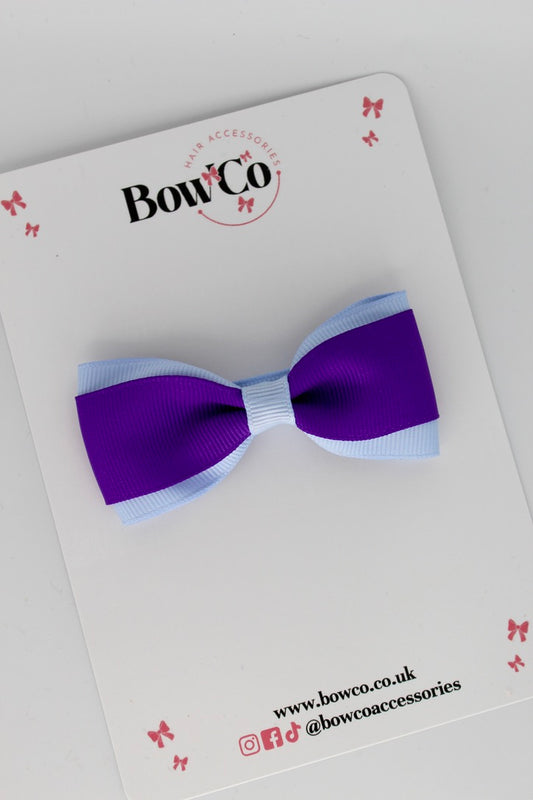 3 Inch Tuxedo Bow - Clip - Purple and Bluebell