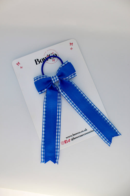 Tuxedo Tail Bow - School Bow Royal Blue Gingham - Elastic