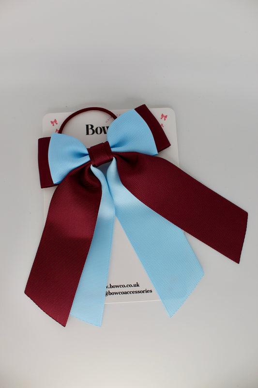 Double Layer Tail Bow – Elastic - Burgundy and Blue Topaz