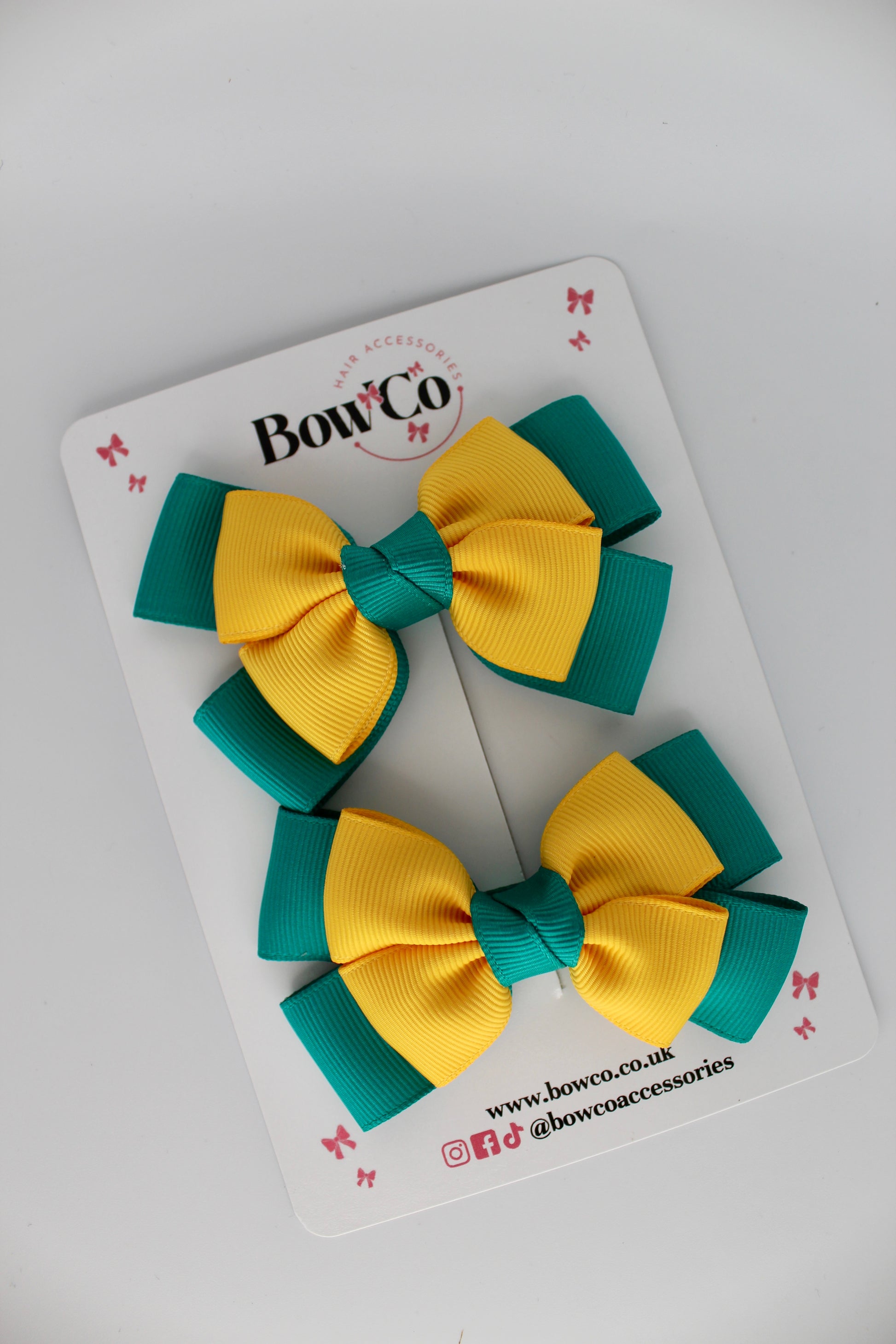 Layer Bow Set - Clip - Jade Green and Yellow Gold