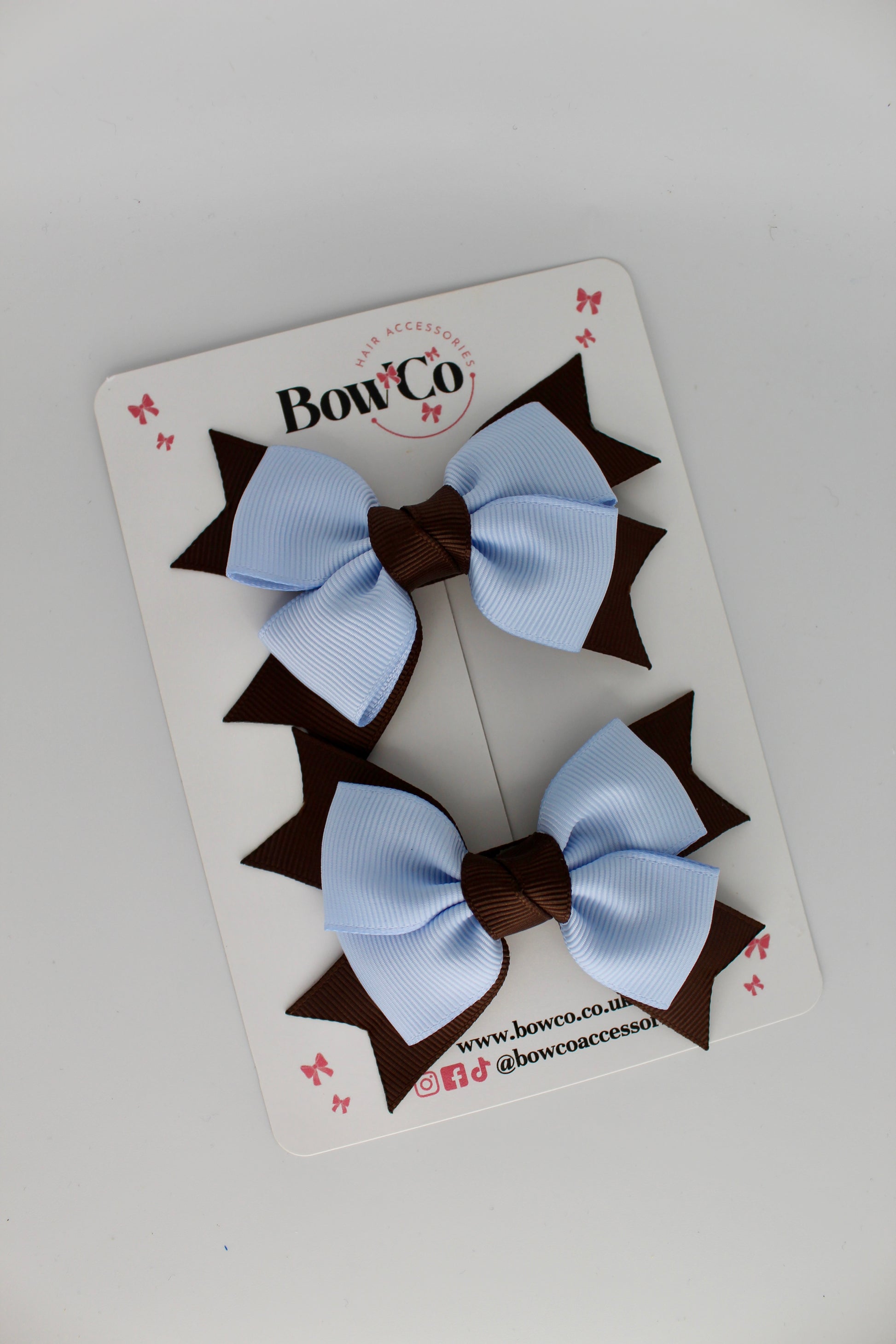 Knot Bow Set - Clip - Bluebell and Brown