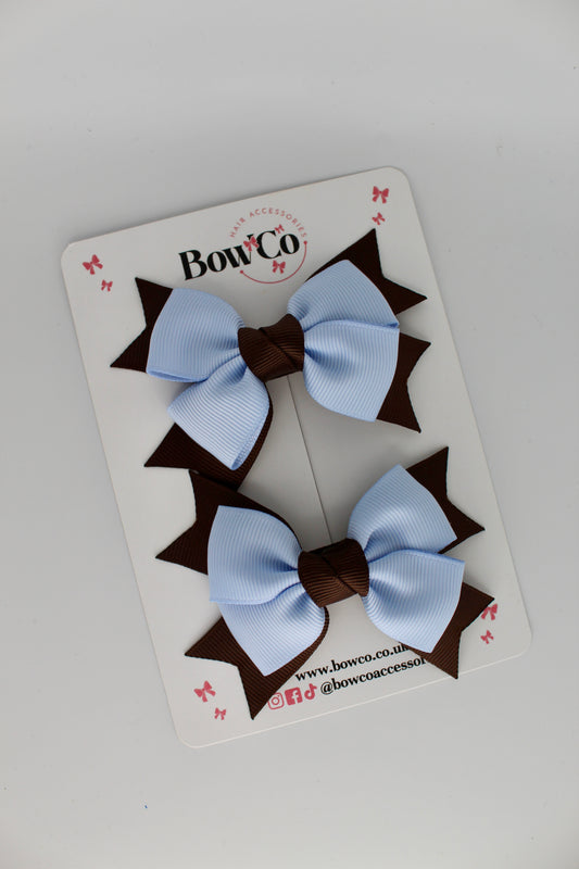 Knot Bow Set - Clip - Bluebell and Brown