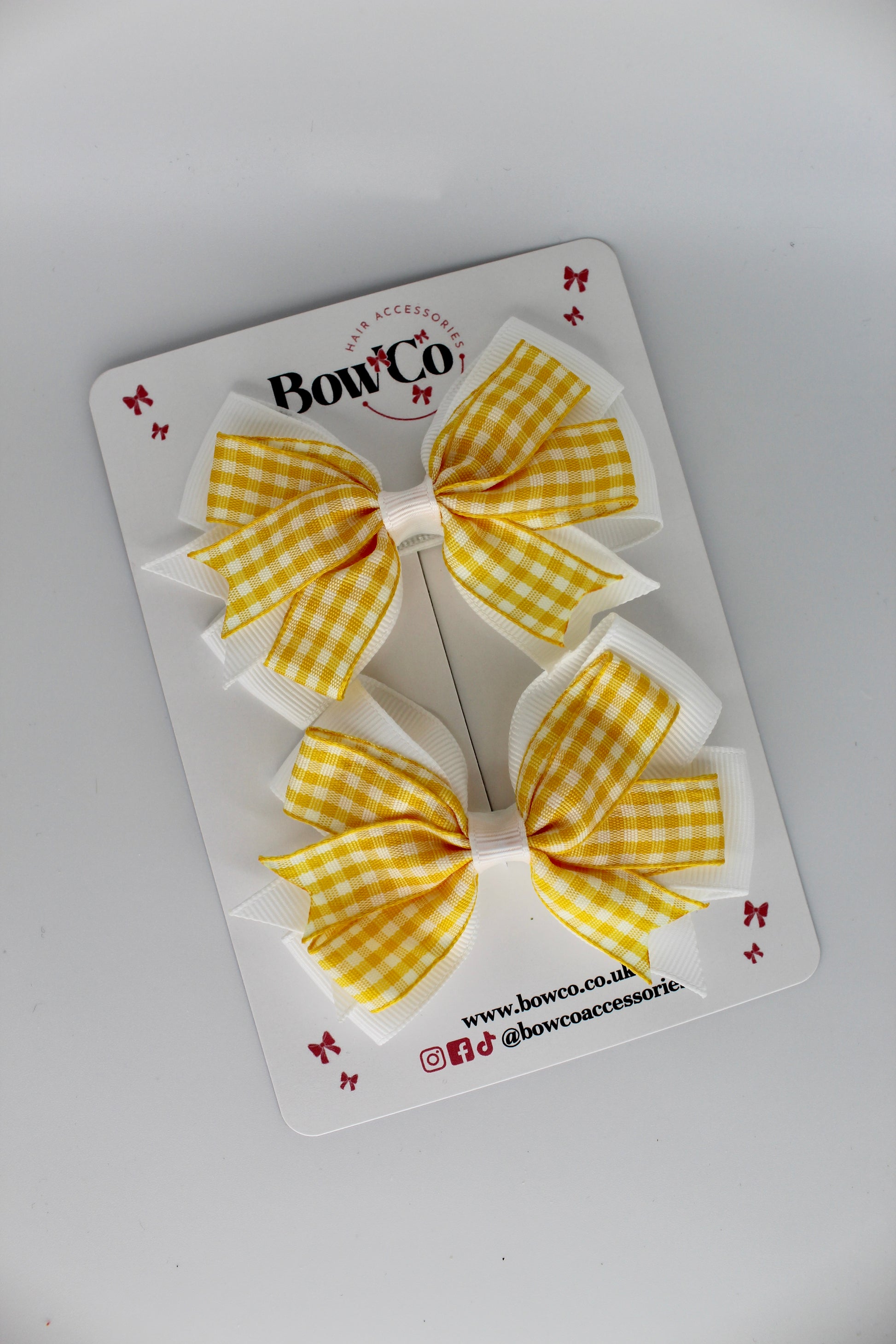 Double Tail Bow Set - Yellow Gingham - Clip