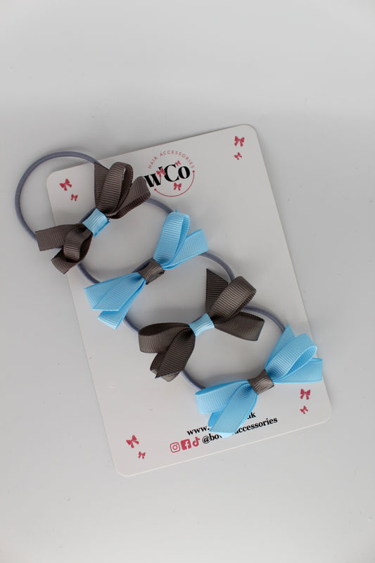 Ballerina Bows - Set of 4 - Elastic - Blue Topaz and Metal Grey