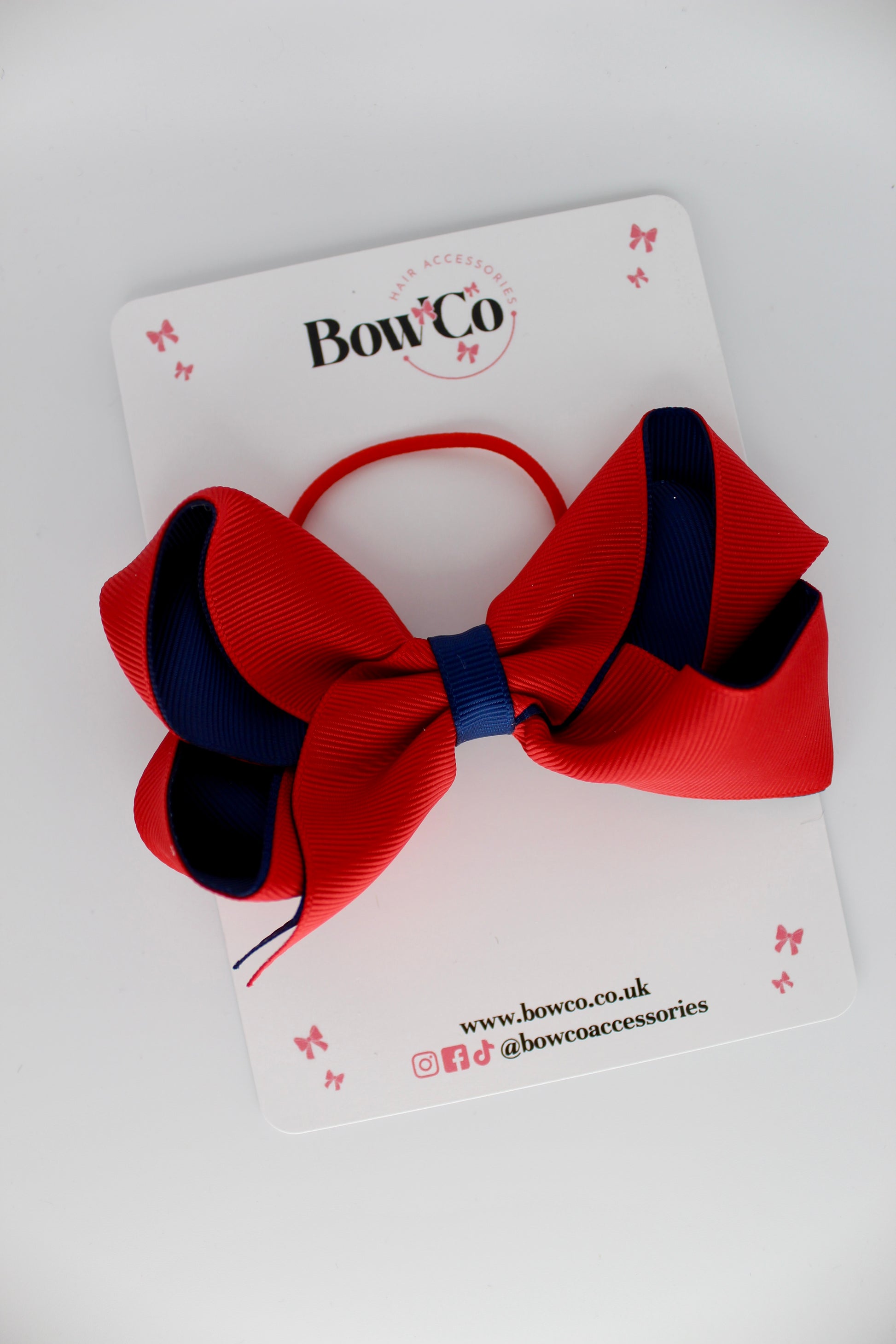 4 Inch Loop Bow - Elastic - Red and Navy Blue
