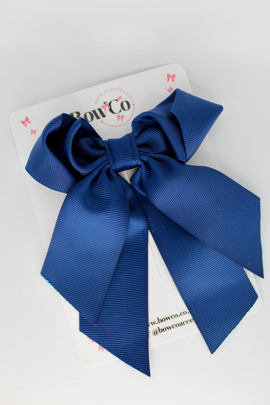 Layer Loop Tail Hair Bow - Clip - Navy Blue