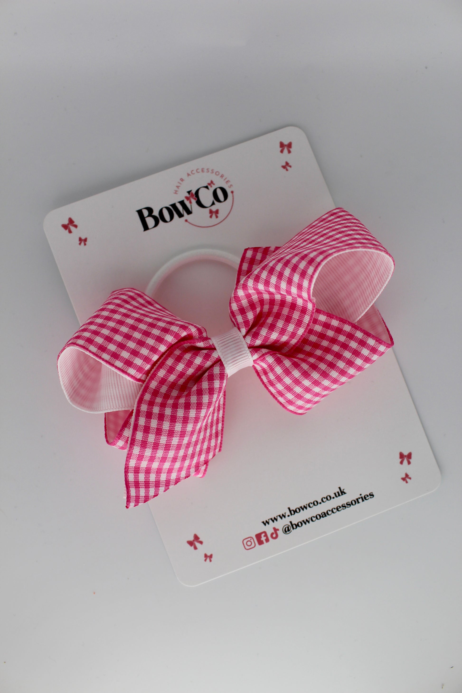Loop Bow - Pink Gingham - Elastic