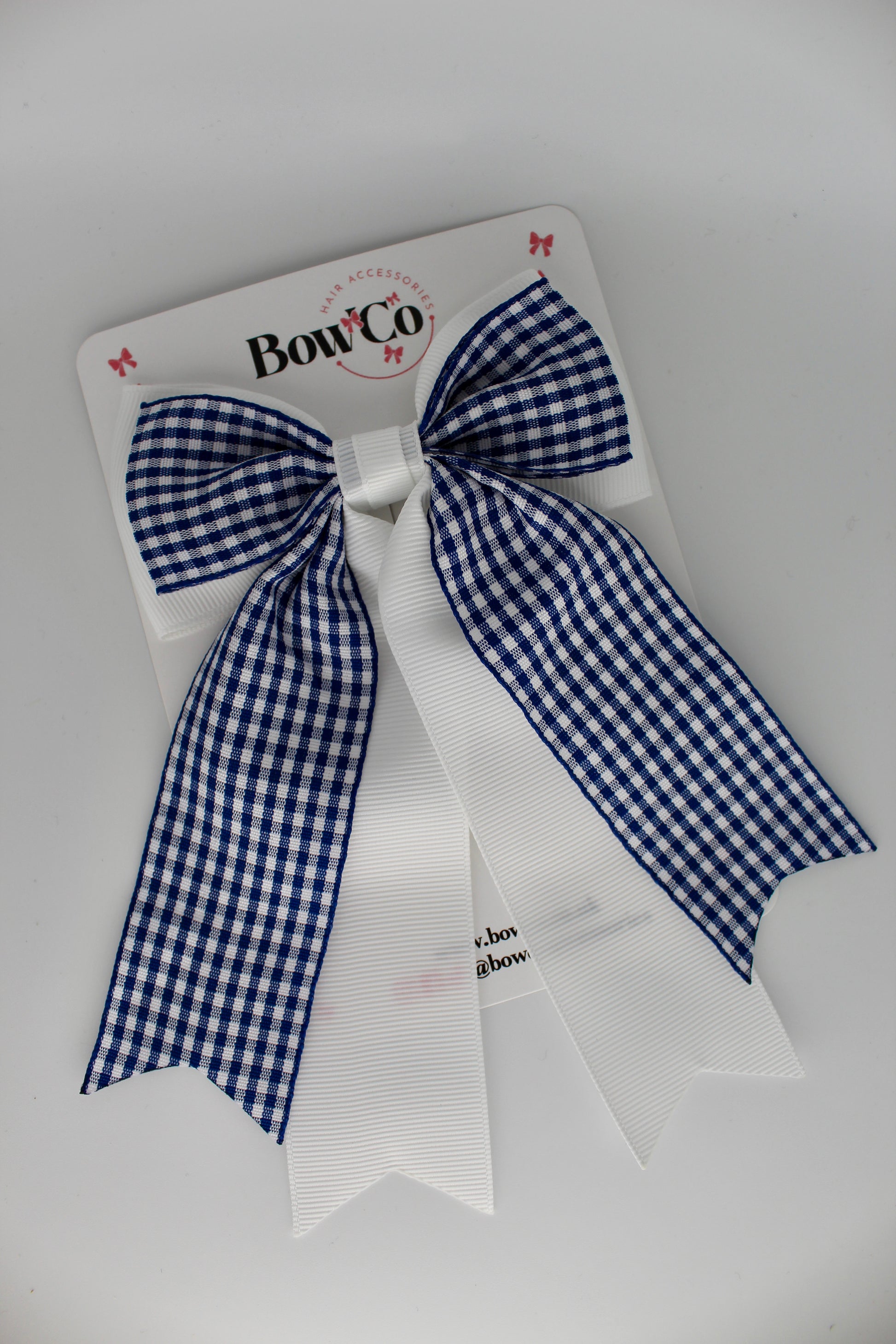 Classic Tail Bow - Navy Blue Gingham - Clip