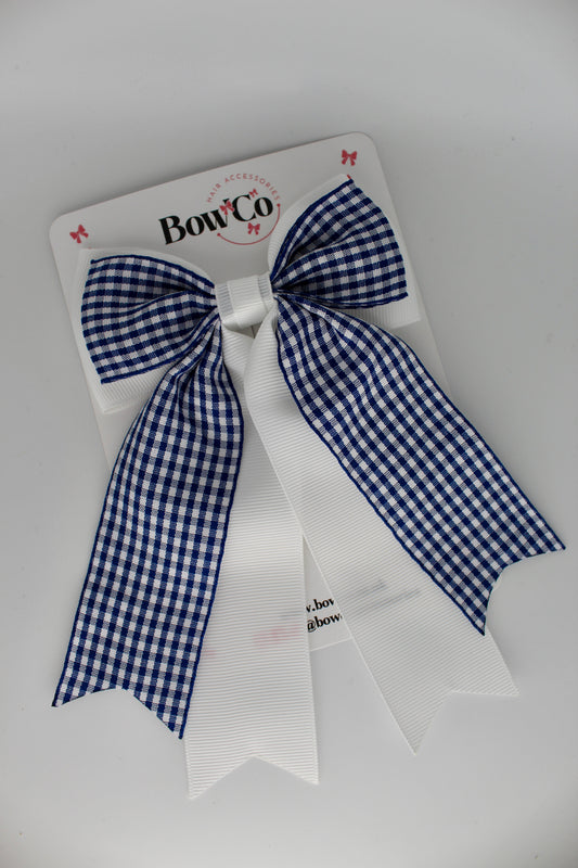 Classic Tail Bow - Navy Blue Gingham - Clip