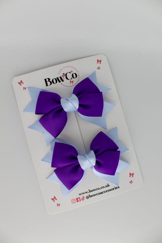 Knot Bow Set - Clip - Purple and Bluebell
