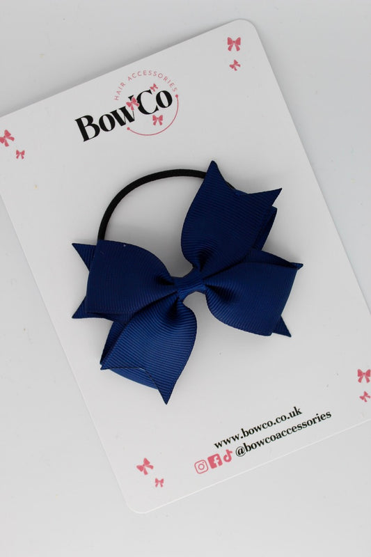 Navy Blue - Layer Tail Bow Set - Elastic