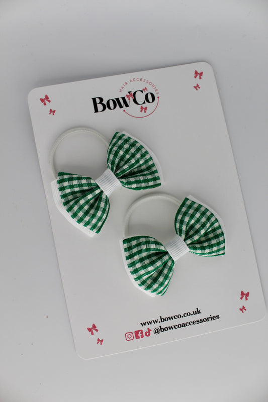 Double Lapel Bow Set - Green Gingham