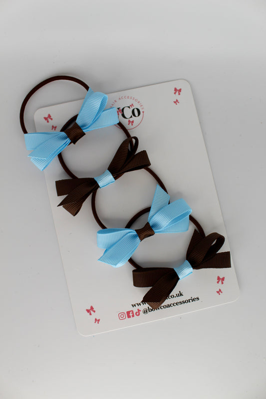 Ballerina Bows - Set of 4 - Elastic - Blue Topaz and Brown