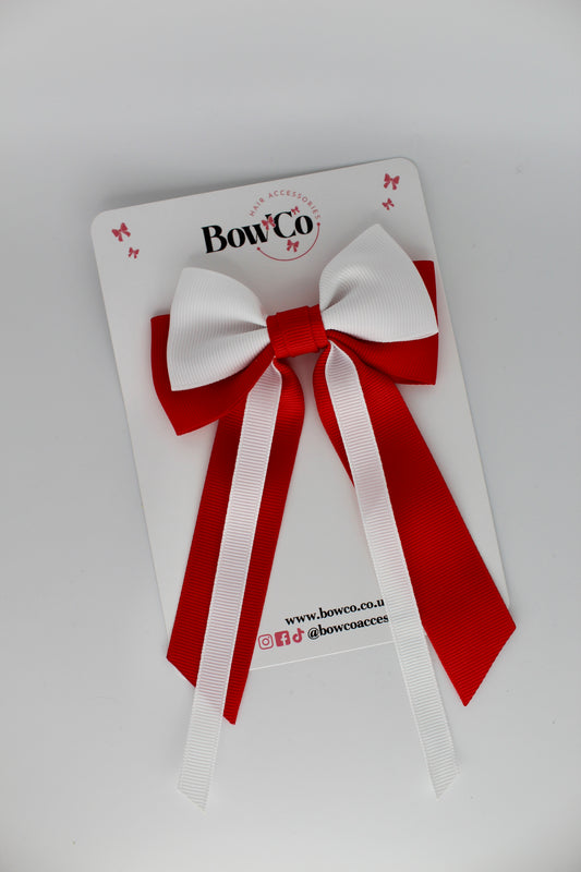 Streamer Tail Bow - Clip - Red and White