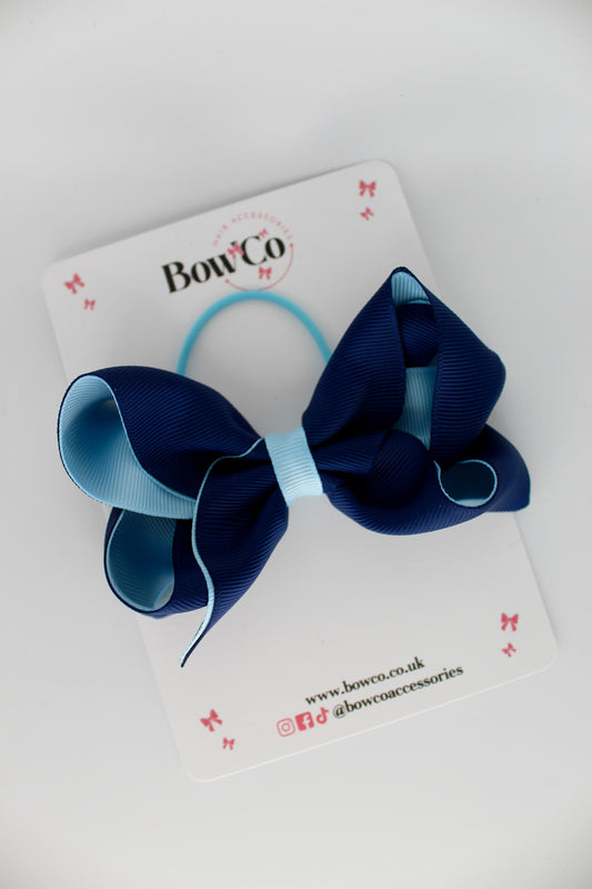 4 Inch Loop Bow - Elastic - Navy Blue and Blue Topaz
