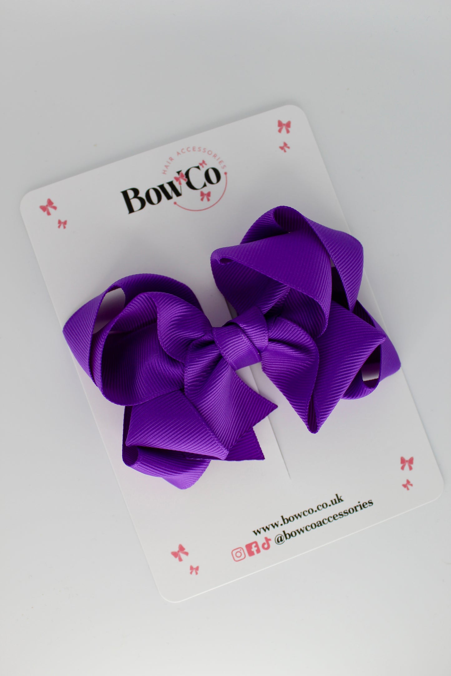 Double Loop School Hair Bow - Clip - Purple