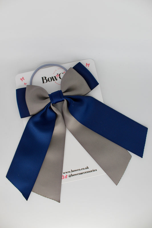 Double Layer Tail Bow – Elastic - Navy Blue and Metal Grey